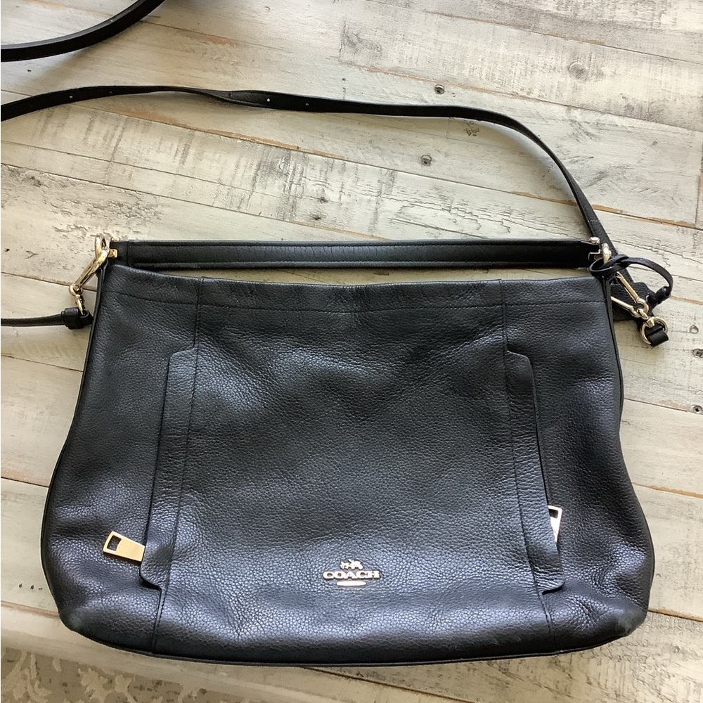Used black pebbled leather COACH handbag